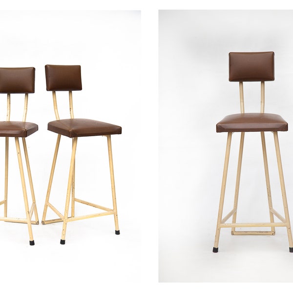 Paire de chaise vintage, chaise industriel x2, chaise métal en simili cuir, chaise tabouret,chaise haute vintage en métal, chair, industrial