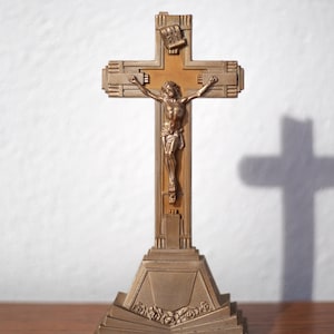 Art Deco cross, religious cross, standing cross, Christ on the cross, standing cross, religious decoration, religious cross