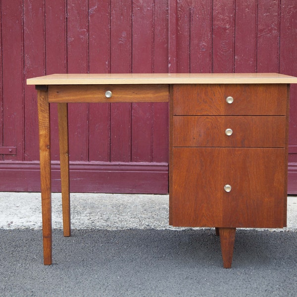 Bureau vintage années 70, bureau bois et formica, meuble bois, meuble vintage