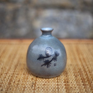 Glazed terracotta ball vase, signed vase, vintage vase, pine motif, collection, 60&#39;s