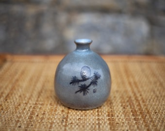 Glazed terracotta ball vase, signed vase, vintage vase, pine motif, collection, 60's