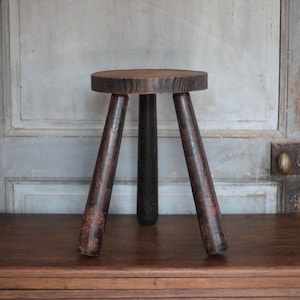 Vintage stool, wooden stool, tripod stool, plant stand, interior decoration, wooden stool