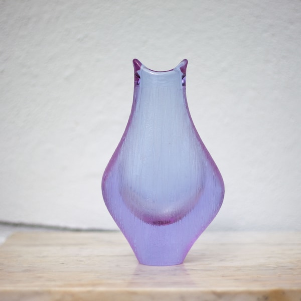 Vase vintage, vase Miroslav klinger, vase verre épais violet strié, collection, 60's