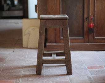Vintage stool, solid oak wood stool, accent chair, interior decor, stool