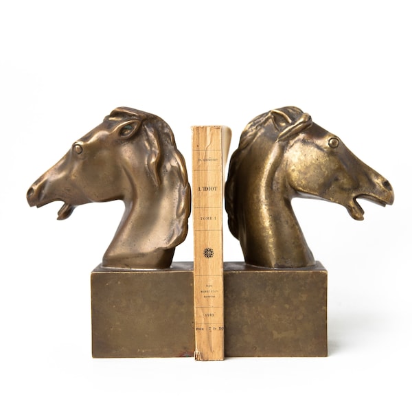 serre-livres vintage, cheval laiton, animaux laiton, presse-papier, bibliothèque,bureau,paperweight, bookends, home decor, horse brass