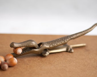 Vintage Nutcracker, brass crocodile figurine brass alligator accessory kitchen gadget, nut cracker, decoration, collection