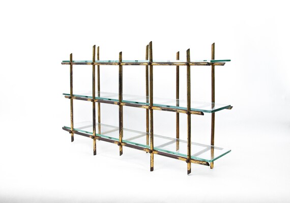 Vintage Shelf Brass Shelf Glass Shelf Wall Shelf Brass Etsy