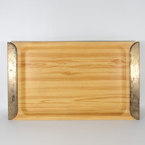 vintage tray, serving tray, rectangular tray, servant, melamine imitation wood, brass handle, serving tray, tray, 70's