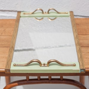 plateau miroir bois et laiton vintage, plateau de service, plateau décoratif, serviteur, cuisine, déco, wooden tray image 7