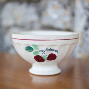 ceramic bowl, vintage bowl, large cherry fruit pattern bowl, lunch bowl, kitchen, countryside, collection, bowl, 50&#39;s