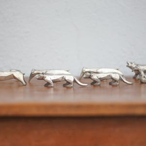 Vintage knife holder X 8, zoomorphic knife rest, vintage cutlery holder, Art Deco silver metal, tableware, 30&#39;s