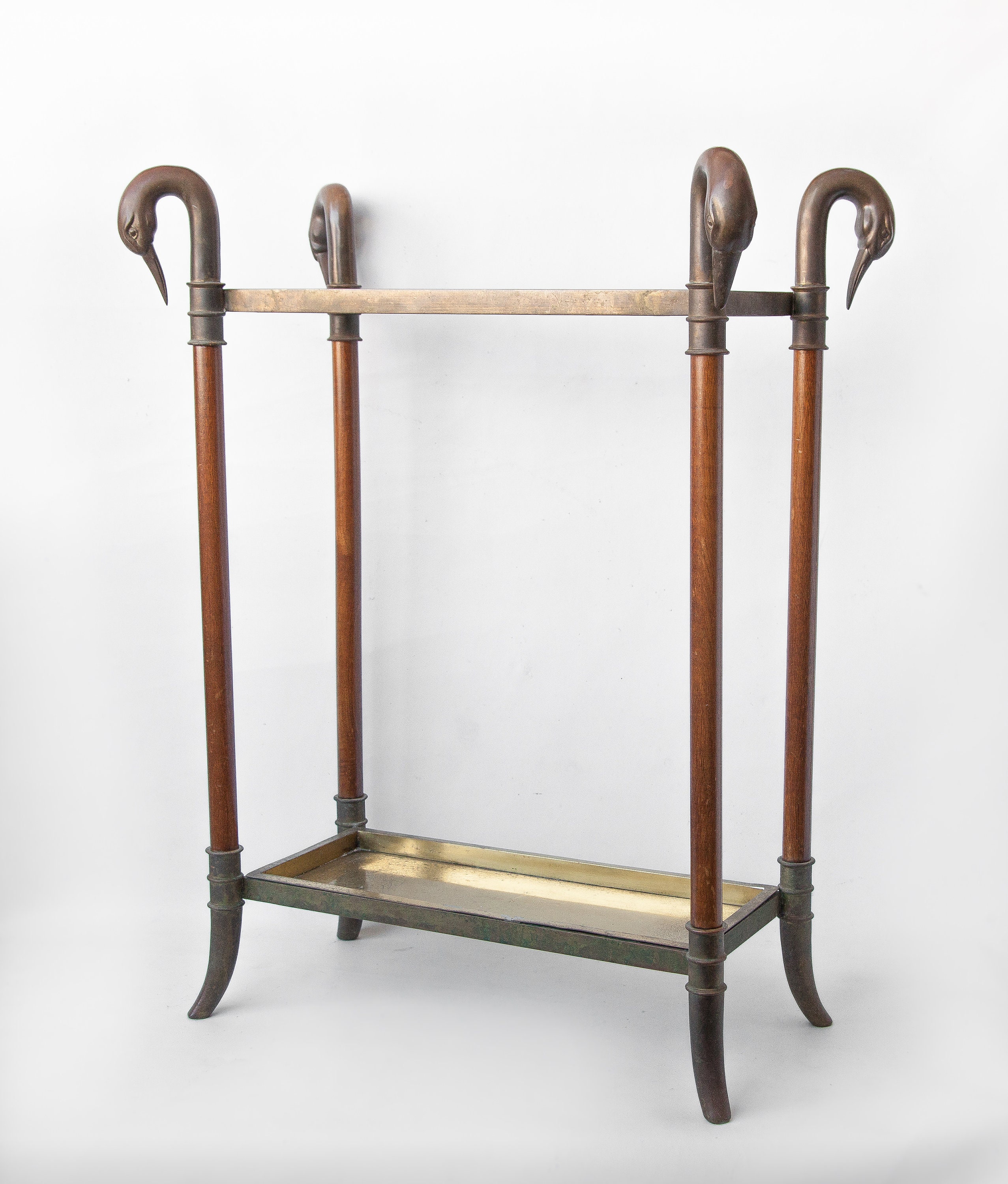 Mid Century Brass Wood Umbrella Stand Holder Retro Atomic 50's 60's Vintage Hairpin Home