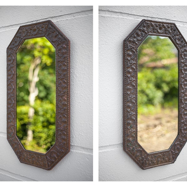 Miroir laiton repoussé, miroir rocaille, miroir octogonal, miroir mural, art déco, miroir bois et laiton, décoration intérieur, brass mirror