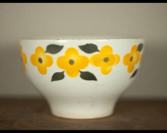 Bol vintage, bol céramique SACAVEM  ,motifs par pochoir airbrush ,cuisine,porcelaine , collection,Made in Portugal, bowl ,années 70