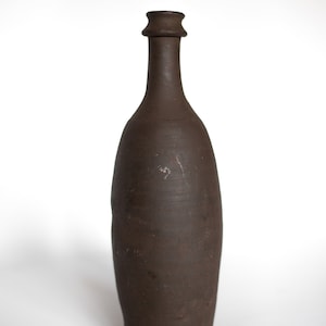 Vintage terracotta bottle, dark brown bottle, vintage vase, interior decoration, primitive, misshapen bottle, brutalist