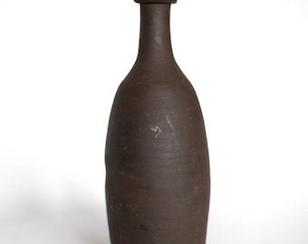 Vintage terracotta bottle, dark brown bottle, vintage vase, interior decoration, primitive, misshapen bottle, brutalist