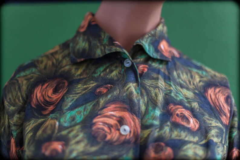 floral design shirt size 38 pink shirt pattern fr S three-quarter sleeves vintage shirt