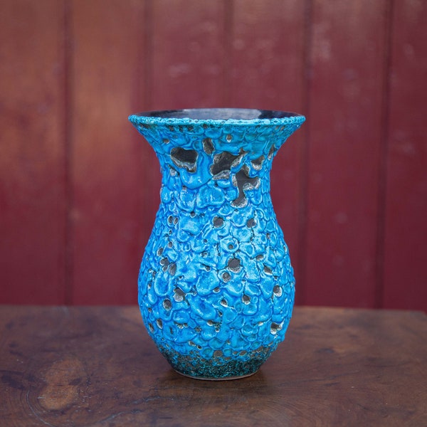 Vase Vintage Signé La Moinaudière - Céramique écume Bleu Et Blanc - 15 Cm