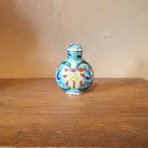 Alte Cloisonné-Flasche, fernöstliche Schnupftabakflasche, Opiumflasche, Sammlung, Schnupftabakdose