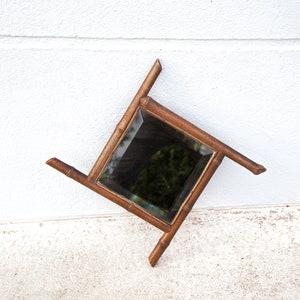 Vintage mirror, old bamboo mirror, beveled mirror, square mirror, old mirror, wall decoration, bamboo mirror