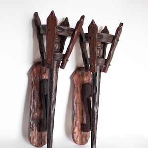 Pair of brutalist wooden candlesticks, wall candlestick, vintage wooden candle holder, interior decoration, chalet, countryside, wood candle holder
