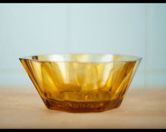 Ensemble bol verre ambre vintage, set 5 ramequins, bol à dessert, octogonal, coupe à dessert, art deco, amber glass bowl set