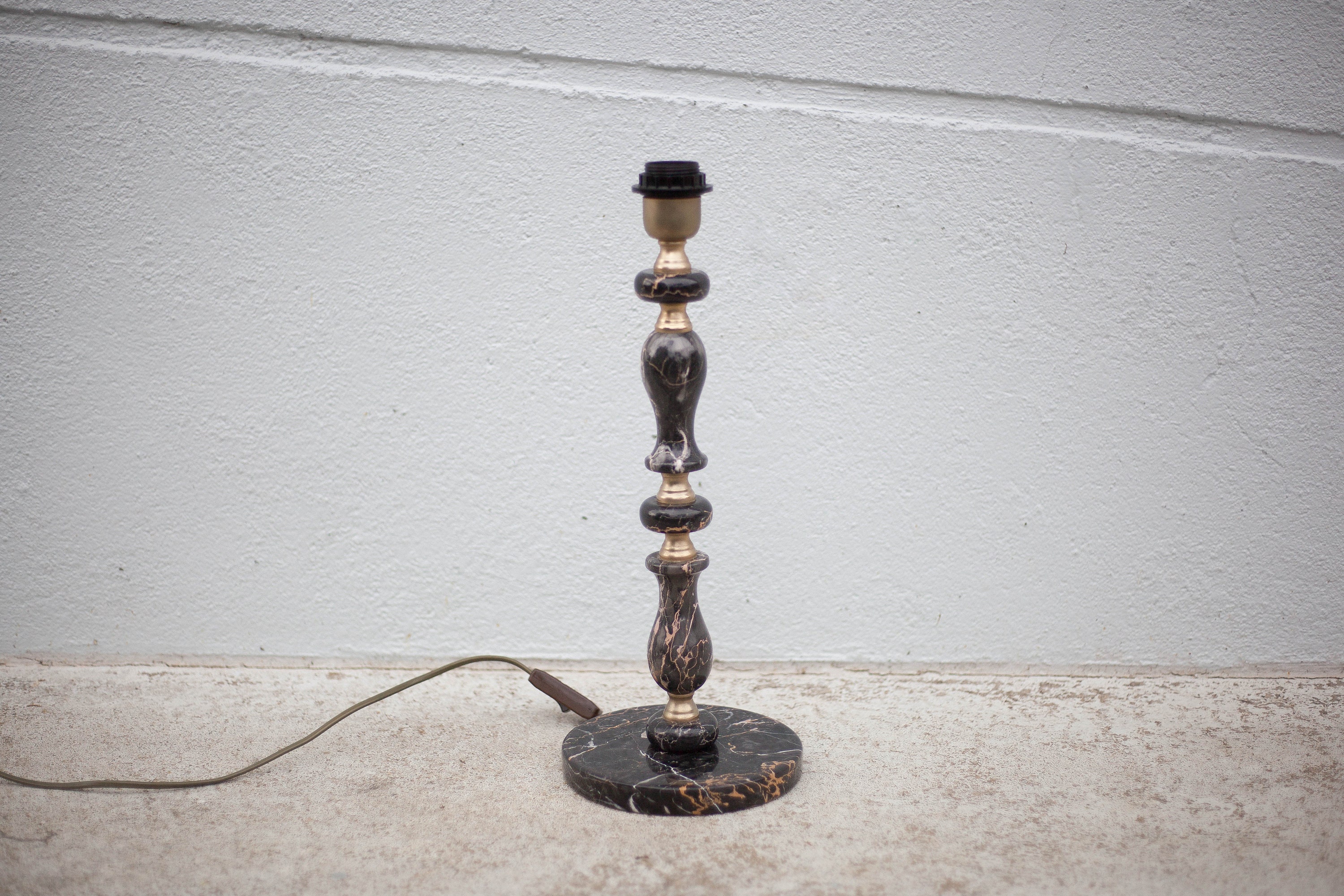 Pied de lampe à poser vintage, lampe de table, lampe pied marbre noir , lampe de salon, marble lamp