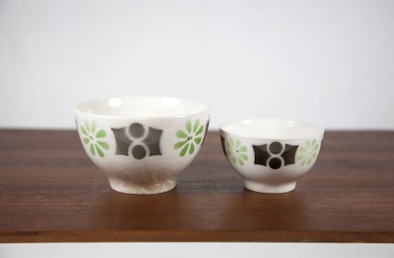 Bol vintage X 2, bol de café, céramique  portugaise SACAVEM ,motifs géométriques ,collection, cuisine, bol déjeuner, idée cadeau, bowl, 70's