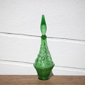 Italian empoli glass bottle, Italian carafe, Italian genie carafe, green glass, interior decoration, collection