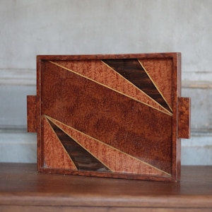 Modernist art deco marquetry wooden tray, rectangular tray, decorative tray, serving tray, wooden tray