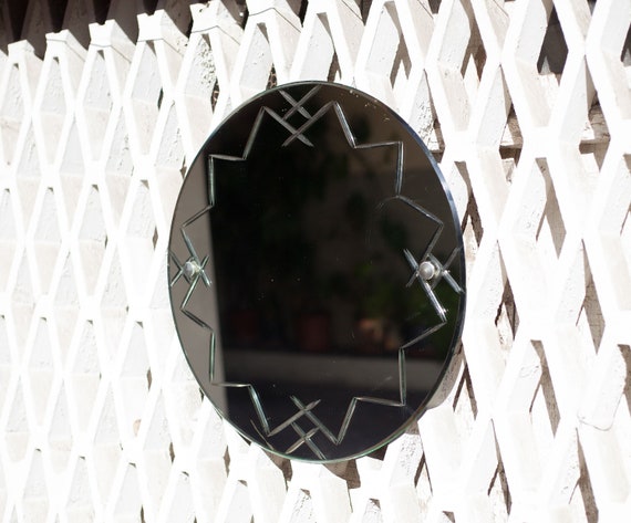 Grand miroir vintage, miroir rond, miroir biseauté, miroir gravé, ancien miroir, miroir, décoration murale, home decor, mirror