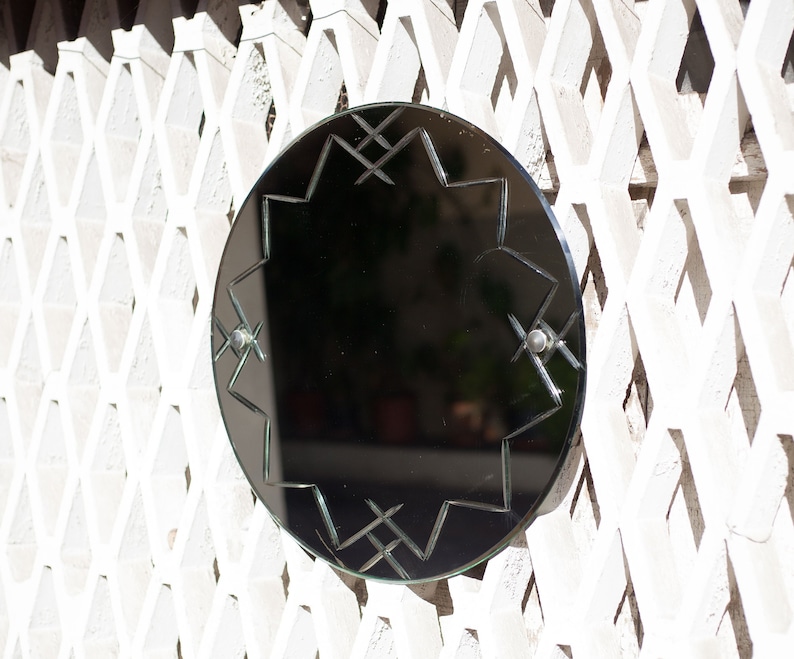 Large Vintage Mirror Round Beveled Engraved Antique Wall Decor Home