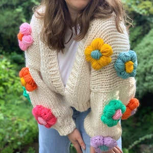 Chunky Knit Cardiganflower Cardiganfloral Cardiganoversize