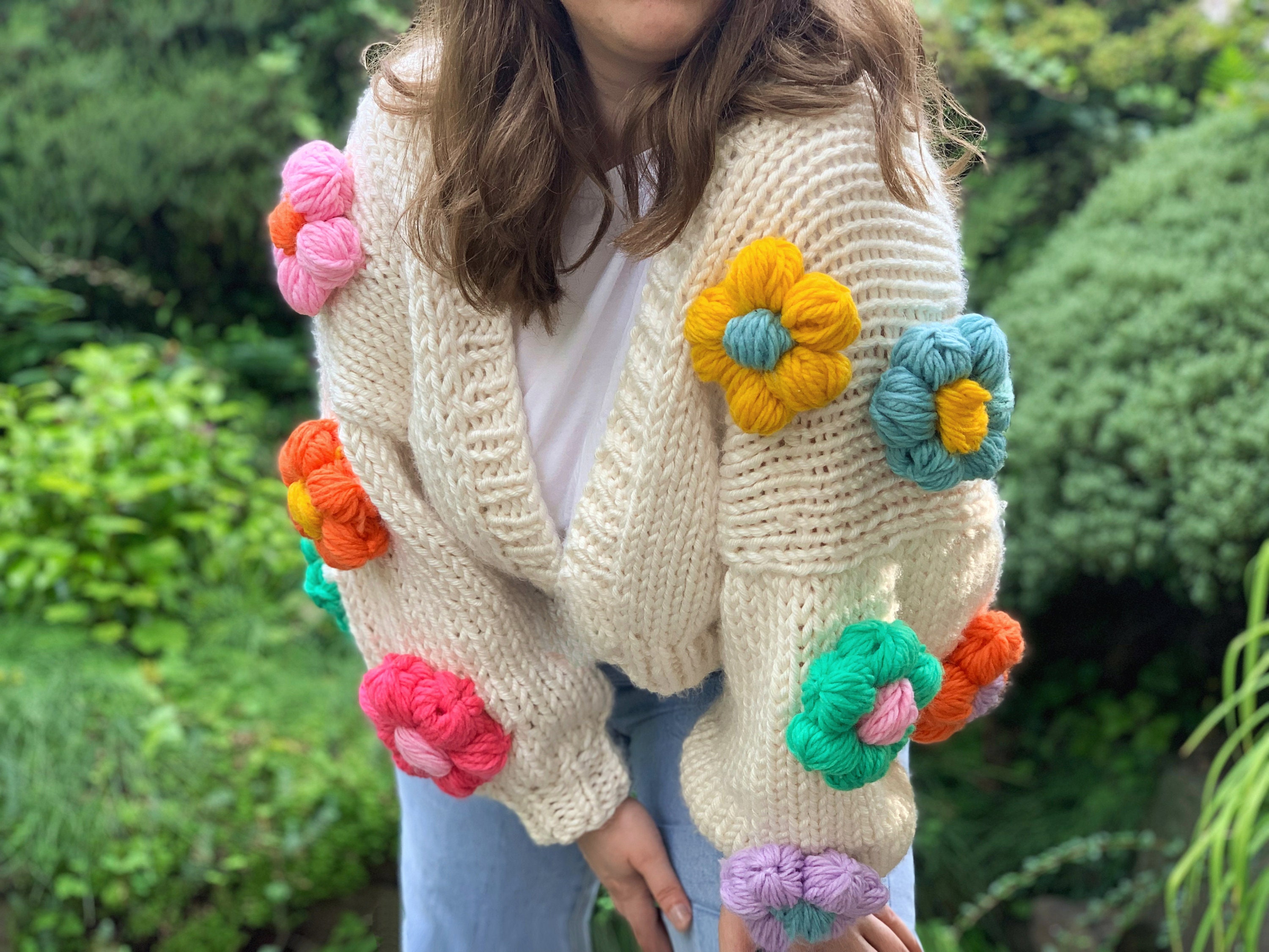 Chunky Knit Cardiganflower Cardiganfloral Cardiganoversize - Etsy