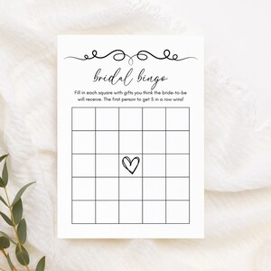 Tarjetas de bingo para novias imprimibles en blanco y negro, tarjetas de bingo para novias, tarjetas de bingo minimalistas para novias