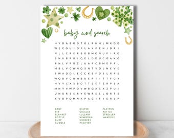 PRINTED St Patricks Day Baby Shower Games – Lucky-Themed Party Games, Choose from 10 Fun Shower Games, Shamrock baby Word Search