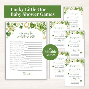 Babyshower-spelpaket för St Patrick | Utskrivbara spel för Shamrock | Babyshower-spel för mars | Irländsk babyshower | Lucky Little One-spel