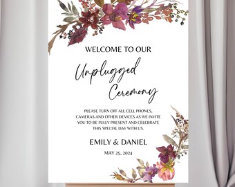 Boho Floral Unplugged Ceremony Sign Template: Editable Wedding Decor (Digital Download)