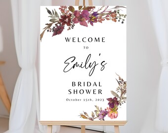 boho floral bridal shower welcome sign, wedding shower welcome sign template, boho welcome sign, floral editable sign template