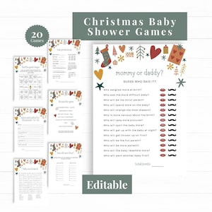 Christmas Baby Shower Games: Holiday Printable Set (20 Games) (Digital Download), Winter Baby Shower Games, Christmas Baby games