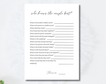 who knows the couple best bridal shower printable simple, bride and groom game, printable bridal shower game
