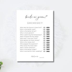 Braut oder Bräutigam Brautparty Spiel: Vermute mal, wer es gesagt hat (PDF zum Ausdrucken)