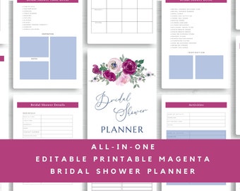 Magenta and Blue Bridal Shower Planner, Maid of Honor Editable Planner, MOH Shower Planner, All in one Bridal Shower Planner,