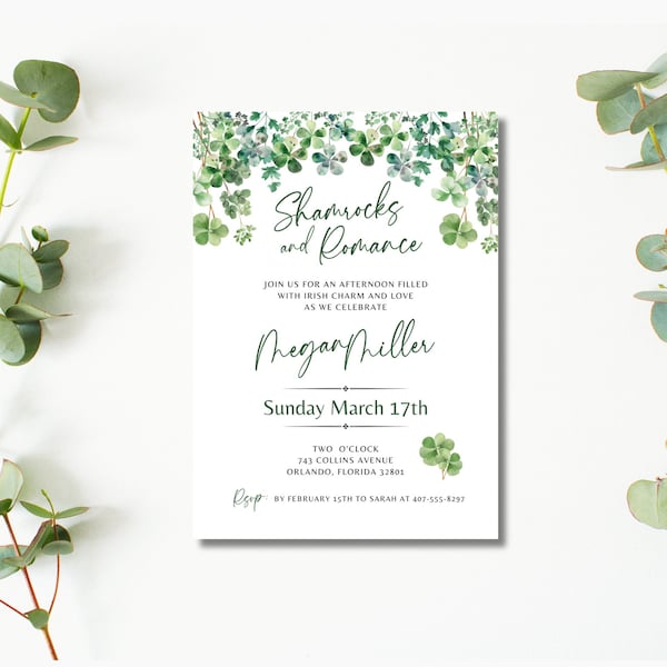 shamrock bridal shower invitation template, Irish bridal shower invitation, shamrock bridal shower invitation,, st patricks day bridal