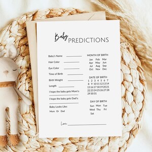 Jeu imprimable de prédictions de bébé, jeu de baby shower minimaliste, jeu de prédiction de bébé, carte de prédiction de bébé minimaliste, prédictions à imprimer