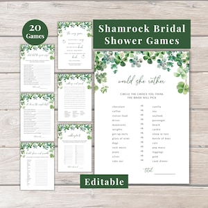 Paquete de juegos para despedidas de soltera con temática de trébol: temática irlandesa, editable (descarga digital), juegos para despedidas de soltera "Suerte en el amor", despedida de soltera del Día de San Patricio