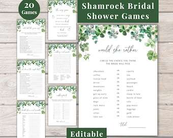 Bundel met Shamrock-vrijgezellenfeestspellen: Iers thema, bewerkbaar (digitale download), Lucky in Love-douchegames, St. Patrick's Day-douche