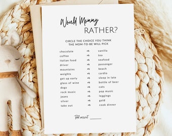 Minimalist Mommy Would You Rather Baby Shower Game (Digital Download PDF Print 5x7), Who Knows Mommy Game