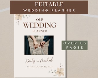 Ultimate Wedding Planner Template, Customizable Canva Template, Champagne Printable Wedding Planner, Itinerary Planner Checklist,