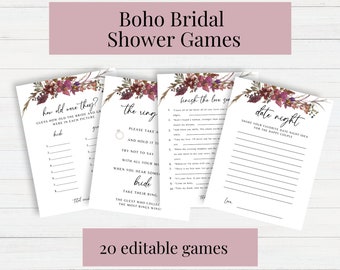 Bohemian Bridal Shower Games, Boho Floral Bridal Shower Editable Games, Boho Printable Games, Bohemian Games Pack, Boho Bridal Games